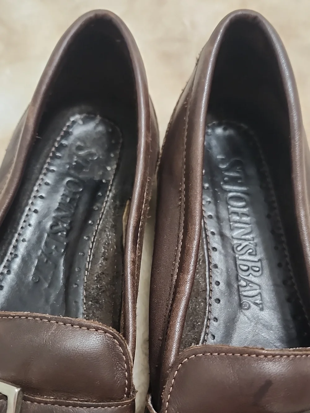 St. John's Bay Women's Classic Brown Leather Slip On Loafers With Buckle